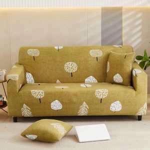 2 Seater Stretchable Sofa Mustard Yellow Flower Printed