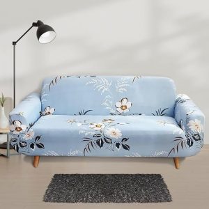 1|2|3|4| Seaters Stretchable Sofa Cover Sky Blue Printed