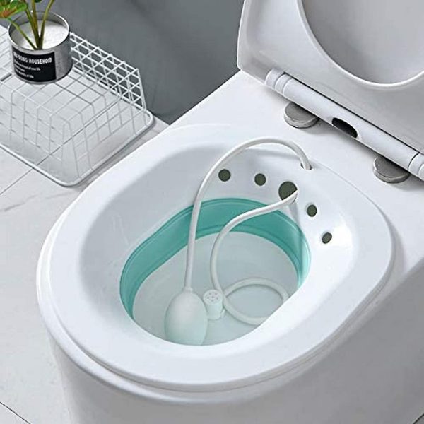 Foldable Sitz Bath for Toilet Seat with Flusher, Sitz Basin for Hemorrhoids,Postpartum Care, Perineum Treatment, Cleansing & Detox,Yoni Steam Seat Fits Standard Toilets,Vaginal/Anal Soaking Steam Kit
