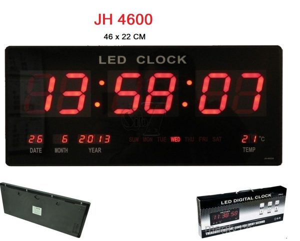 LED Digital Calendar JH4600 l Digital LED Wall Clock With Calendar and Temperature Display l Large Wall Clock Light, Colorful l Length 46 x 22 Cm