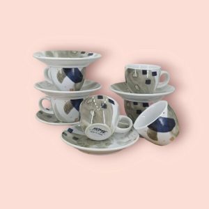 Porcelain Espresso Cup and Saucer (Set of 12) Art Collection