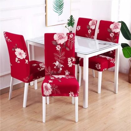 Stretchable Chair Cover Red / white Flower Print (Pack of 6)