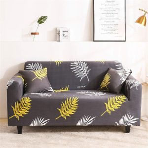 1 Seater Stretchable Grey Leaf Printed Sofa Cover
