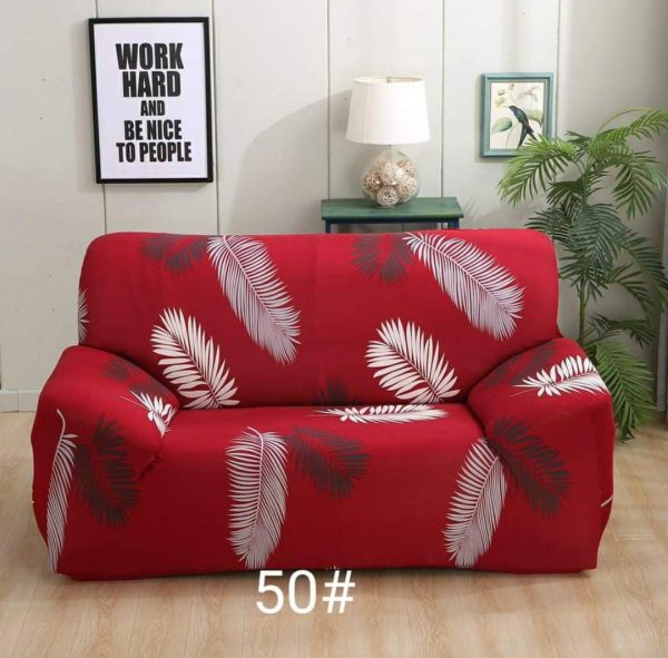 Stretchable Sofa Cover Maroon Feather Printed 1/2/3/4 Seaters