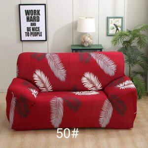 2 Seater Stretchable Maroon Feather Printed Sofa Cover