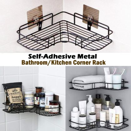 Triangular Adhesive Metal Bathroom Corner Rack Storage Shelves,