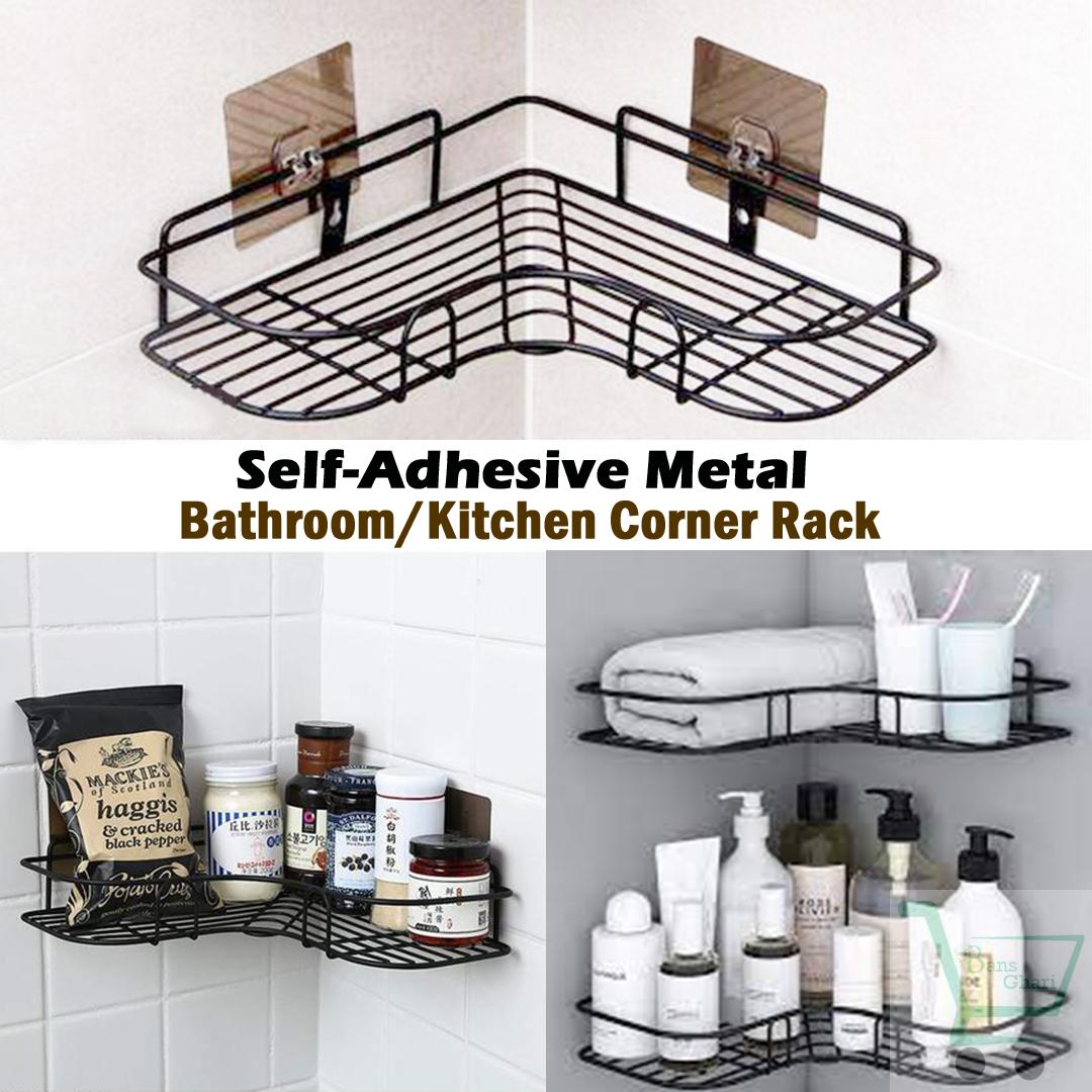 Triangular Adhesive Metal Bathroom Corner Rack Storage Shelves Set of 2