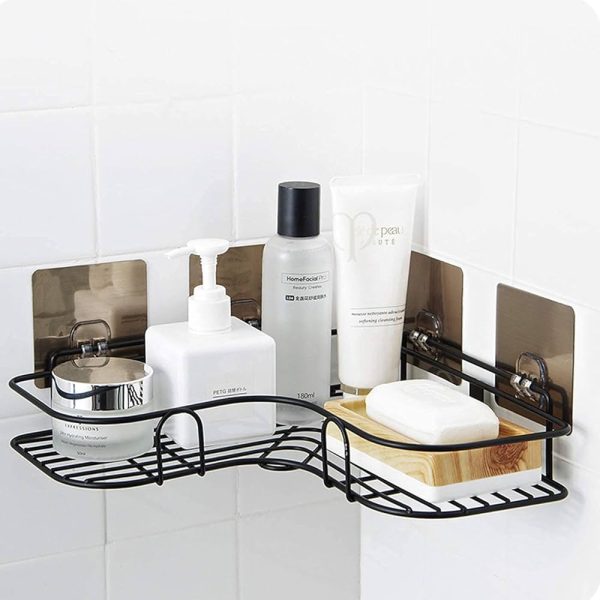 Triangular Adhesive Metal Bathroom Corner Rack Storage Shelves Set of 2 - Image 2