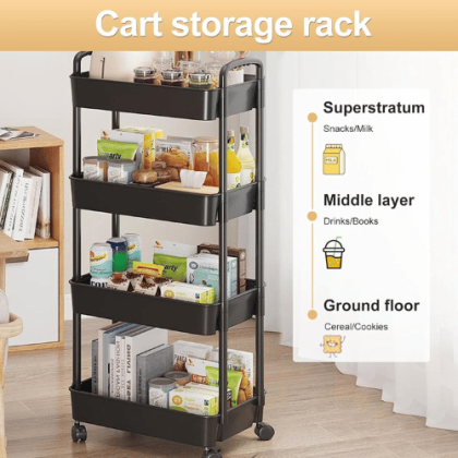 4 Tier Utility Rolling Cart White / Black