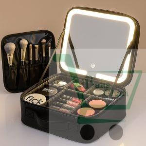 Makeup Bag With Led Lighted Mirror Travel Cosmetic Organizer