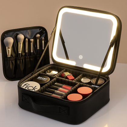 Makeup Bag With Led Lighted Mirror Travel Cosmetic Organizer